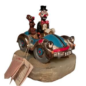 Ron Lee Clown in Car W Dog Is Sculpture Signed Ltd Ed 233/1500 1991 on Onyx Base